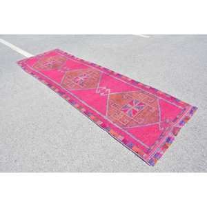 Tapis Turc Vintage Grande Surface 3.3 X 10.8ft Classique Rose Orange Patchwork Puzzle Couloir Motif Laine PVC Latex Tapis de Chambre - Product Image 3