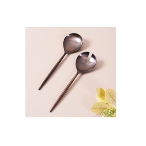 Juego de 2 para servir ensaladas de latón con diseño floral con esmalte mate para cocina, cubiertos de latón únicos, juegos de cubiertos para ensaladas - Product Image 2