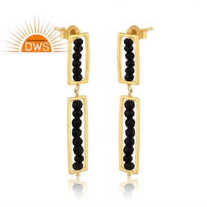 Pendientes de piedras preciosas con cuentas de ónix negro natural chapado en oro de 18 quilates, superventas, fabricante de joyería - Product Image 2