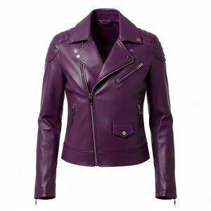 Veste de moto en cuir véritable pour femmes, couleur violette, commande personnalisée, quantité en gros, style motard, manteau pour femmes, fabricant professionnel - Product Image 2