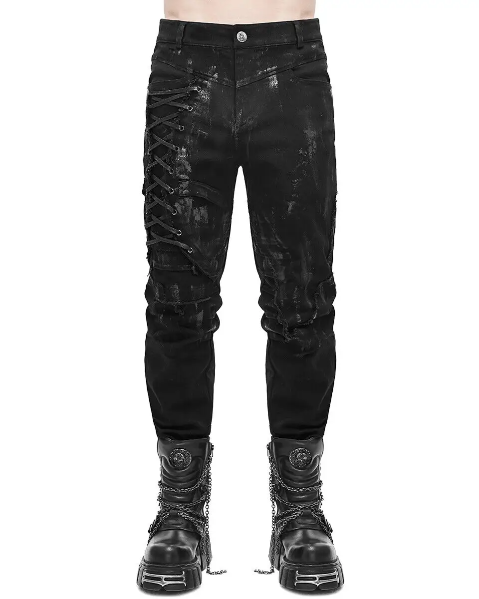 नई कस्टम डिजाइन Mens शैतान फैशन Mens गोथिक पैंट जीन्स काले कस्टम बाइकर जीन्स पैंट