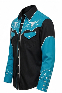 Camisa Vaquera Unisex de Manga Larga con Bordado Estilo Rodeo, Cierre de Botones, Vintage, Casual, Corte Ajustado, Ribete en Contraste, Personalizable OEM - Product Image 2