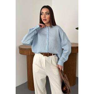 Camisa Oversize Bordada en Azul Bebé - Azul Bebé - Product Image 1