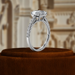 Bague en diamant de laboratoire Asscher certifiée IGI, bague de promesse pour femme, 1 carat taille Asscher, or blanc 14 carats, solitaire demi-pavé - Product Image 4