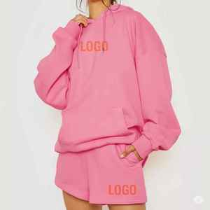 Ensemble deux pièces décontracté pour femme, été, personnalisable avec logo, sweat à capuche et short, respirant et écologique - Product Image 5