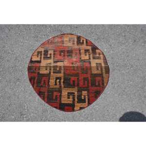 2.3x2.3 ft Turkish Vintage Rug, Round Rug, <b>Red</b> <b>Wool</b> Rug - Product Image 1