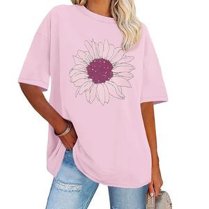 Nueva Llegada, Servicio OEM, Camiseta Casual para Mujer, 100% Algodón, Estampado Digital, Talla Grande, Media Manga, Hombros Caídos - Product Image 1