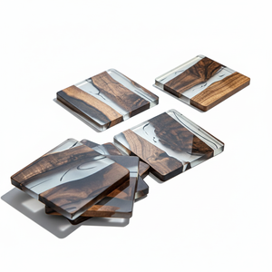 Ensemble de dessous-de-verre rectangulaires en résine époxy écologique polie à la main, couleur personnalisée, résistant à la chaleur, pour la maison, le café, le restaurant - Product Image 1