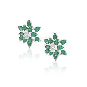 Emerald Star Huggie <b>Earrings</b> Gold Plated Brass Zircon <b>Pearl</b> <b>Diamond</b> Geometric Party Wedding - Product Image 3