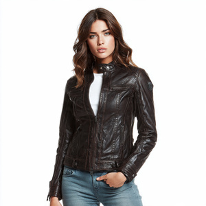 Chaqueta de cuero de imitación para mujer, chaquetas de cuero para motociclista, chaqueta con cremallera de cuero genuino para mujer, Top para mujer - Product Image 1