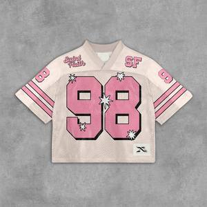 Venta al por mayor de fútbol americano de diseño personalizado Retro Mesh Jersey totalmente sublimación impresa Cultivo de gran tamaño transpirable Anti-UV 100% - Product Image 1