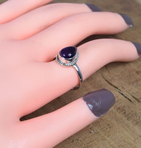 Top <span class=keywords><strong>Class</strong></span> chất lượng chính hãng Tím Thạch Anh Tím 7x9mm hình dạng quả lê bezel thiết lập vòng làm bằng tay 925 Sterling Bạc cho đám cưới - Product Image 4