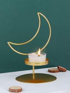 Gold Metal Geometric Oval Circle <b>Taper</b> <b>Candle</b> Holder Set Wedding Dining Table Centerpiece Home Decoration Items Luxury Essential - Product Image 4