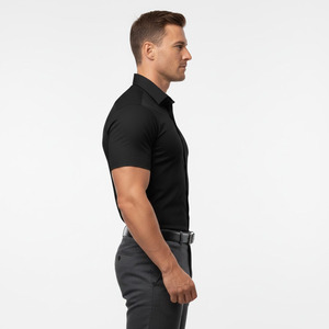 Chemise habillée à manches courtes pour homme, coupe ajustée, confortable, unie, lavée, personnalisée - Product Image 5