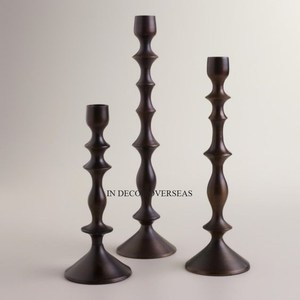 Black Color Powder Coated And Gold Plated Unique Fancy Texture Designer Set Of 3 Heavy Duty Metal Candle Holder From India - Product Image 5