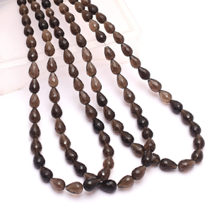 Cuarzo ahumado natural AAA 5x8mm-7x10mm Briolette en forma de lágrima | Hilo de 16 "| Cuentas de piedras preciosas semipreciosas, gotas sueltas facetadas para joyería - Product Image 2