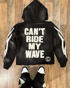 Conjunto de 2 Piezas de Alta Calidad para Hombre, 100% Algodón, 500gsm, Felpa, Bordado Desgastado, Sudadera con Capucha y Pantalones Planos Personalizados - Product Image 4