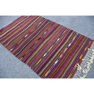 Alfombra de lana roja Kilim de área grande 4,1X6,6 pies Patrón de pasillo rectangular turco Tejido plano con respaldo de látex Modelo Número Alfombra de habitación - Product Image 4