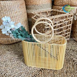 Natural BAMBOO <b>HANDBAG</b> with Cotton <b>Liner</b> Summer Ladies Bag for Women Vietnam Chic & Practical Summer Bag - Product Image 2