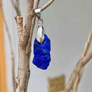 สร้อยคอจี้ Azurite 10กะรัตเครื่องประดับหินธรรมชาติสร้อยคอพลอยสีน้ำเงินทำด้วยมือเงินอัฟกานิสถาน - Product Image 6