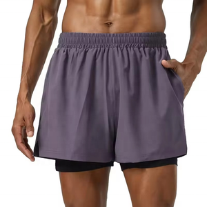 Shorts de sport pour hommes à double couche, très demandés, avec couche intérieure de compression respirante, pour l'entraînement et la course, taille ajustable, OEM - Product Image 1