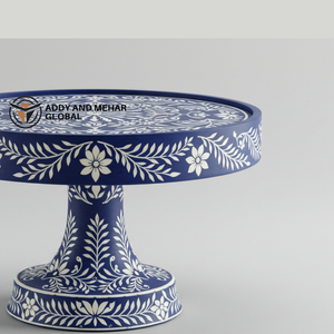 แท่นวางเค้กฝังกระดูกสีฟ้าทำมือแท่นวางลายดอกไม้สุดหรูสำหรับขนมหวาน - Product Image 3