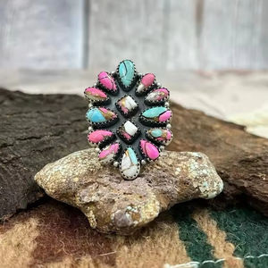 Nouveau Design 925 Sterling Silver Cotton Candy Turquoise Anneau Réglable Bold Handmade Boho Fine Jewelry - Product Image 1