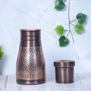 Etching Design Pure Copper <b>Metal</b> Water <b>Bottle</b> for <b>Drinking</b> Water Bedside Copper Vessel in Bulk Price - Product Image 2