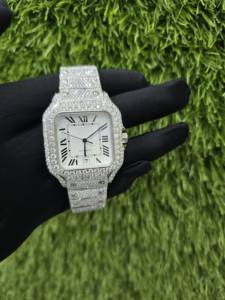 Montre de luxe pour homme, style hip-hop, sertie de moissanite VVS, cadran à chiffres romains, testeur de diamant, mécanique, vente en gros disponible - Product Image 1