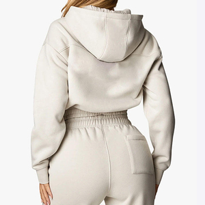Conjunto de Jogger de algodón de peso pesado para mujer de alta calidad logotipo personalizado cremallera recortada sudaderas con capucha chándal de invierno - Product Image 5