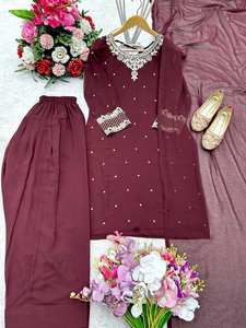 ชุดแต่งกายชาวปากีสถานแบบใหม่ผ้าจอร์เจียประดับบานผ้าทอลายดอก - Product Image 4