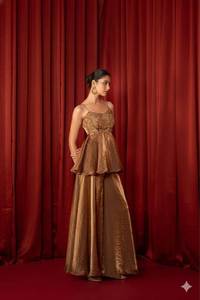 Ensemble Palazzo Designer Jimmy Silk Top avec broderie lourde à sequins, haut court sans manches, pantalon palazzo et dupatta en tulle papillon - Product Image 3