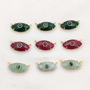 Onyx Vert 19x9mm Marquise Prong Set Pendentif Oeil Plaqué Or Argent Sterling 925 Bijoux de Protection Faits à la Main Double Pierre Charmes - Product Image 2