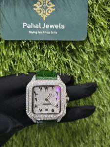 Montre mécanique de luxe en acier inoxydable carrée en cuir pour homme, édition limitée, 12 mm, hip-hop, affaires, entièrement sertie de diamants moissanite - Product Image 1