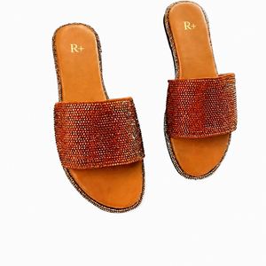 Sandales plates décontractées pour filles, gris cendré, en maille respirante, à bout ouvert, avec large bride, semelle en caoutchouc épaisse, en toile, à enfiler, avec talon recouvert de pierres - Product Image 2