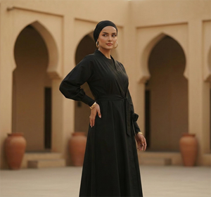 Custom Elegant <b>Black</b> Solid Color Long Sleeve Dubai Muslim Modest Eco-Friendly Evening/ Formal Natural Luxury Abaya Dress for - Product Image 2