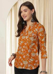 Alle und jede Art von digital bedruckten, kurzen, orangefarbenen, festlichen Kurtis für Damen zum Verkauf / Wir bieten auch Großhandelsangebote an. - Product Image 2