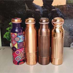 100% Copper Premium Quality <b>Water</b> <b>Bottle</b> In Diamond Hammered <b>Plain</b> And Embossed Design Finish - Product Image 5