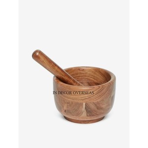 Mortero de forma redonda hecho de madera de primera calidad inspirado en arte rústico vintage con herramientas de hierbas y especias de mortero a un precio impresionante - Product Image 3
