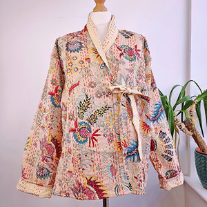 Awesome Western Wearing Kantha Kimono Jacket para verano y primavera Vestidos festivos naturales impresos a mano y artículos de regalo - Product Image 1