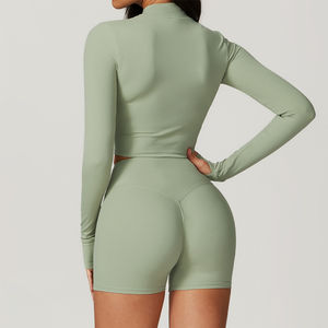 ชุดโยคะลายสก็อตสำหรับผู้หญิงเอวยางยืดอุปกรณ์ฟิตเนสผลิตจากปากีสถานโลโก้ตามสั่ง - Product Image 2