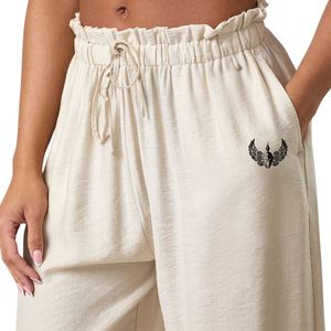 Pantalones Anchos de Mujer Color Marfil con Cordón, Pantalones Casuales de Moda con Cordón, Corte Holgado, Ligeros, para Uso Diario - Product Image 3