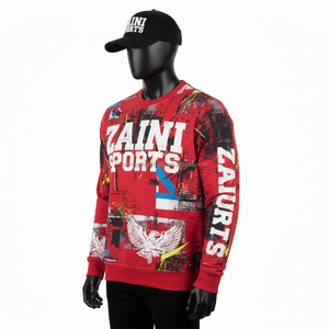 <b>Men</b> Pullover <b>Sweatshirt</b> 300 GSM Warm Cotton Fleece <b>Red</b> Abstract Designer With Custom Logo Screen Print Basics <b>Sweatshirts</b> - Product Image 4