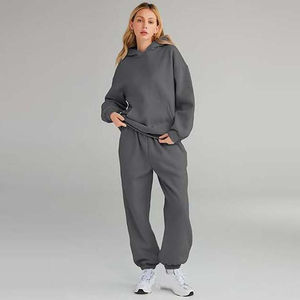 <b>Women</b> Tracksuit Custom Logo Hoodie and <b>Jogger</b> Pants Solid <b>Fleece</b> Breathable Comfortable Fitness Wear Wholesale Factory - Product Image 2