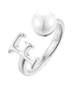 Bague ouverte en argent sterling 925 avec initiale A-Z en perle, bague personnalisée avec lettre, taille US 7, bijoux sur mesure - Product Image 2