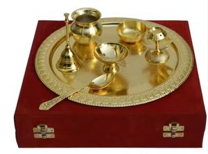 ชุดจานทองเหลืองสำหรับเทศกาลดิวาลีทางศาสนา Pooja Thali ตกแต่งบ้านสำหรับบาร์ mitzvahs Diwali pooja pooja thali set - Product Image 4