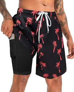 Vente en gros 2-en-1 de compression à séchage rapide Maillot de bain pour homme imprimé d'animaux floraux Poches élastiques mi-étanches OEM Street Floral - Product Image 4