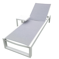 Chaise longue de plage portable d'extérieur en aluminium réglable avec tissu, lit de repos empilable pour piscine et salon