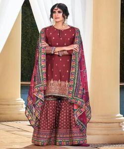 Designer Georgette Embroidery Sequence Work <b>Top</b> Sharara with Dupatta <b>Indian</b> and Pakistani Wear Wholesale Price Manufacturer Alphanumero - Product Image 4