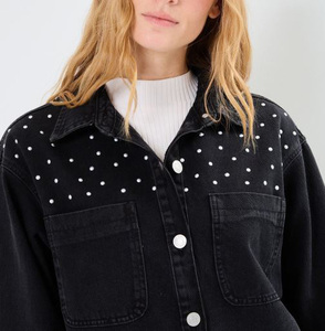 Wholesale Price New Fashionable <b>Women's</b> Plus Size Acid Washed Denim Bomber Jacket with Embroidery & Stripe Windproof Waterproof - Product Image 4